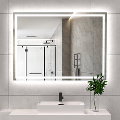 LED Bathroom Mirror Light 55x40 Inch Front & Backlit Lights Vanity Mirror, Wall Mounted Anti-Fog Dimmable LED Makeup Mirror, IP54 3K-6K Warm/Natural/Daylight, Tempered Glass (Horizontal/Vertical) UL