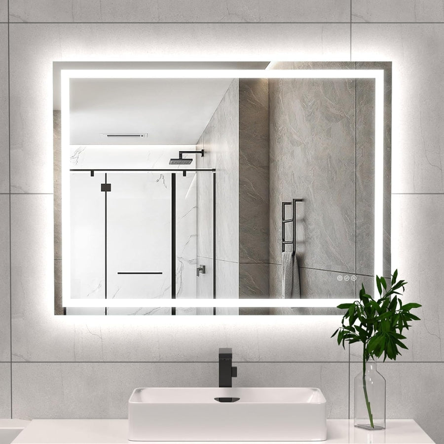 LED Bathroom Mirror Light 48x36 Inch Front & Backlit Lights Vanity Mirror, Wall Mounted Anti-Fog Dimmable LED Makeup Mirror, IP54 3K-6K Warm/Natural/Daylight, Tempered Glass (Horizontal/Vertical) UL