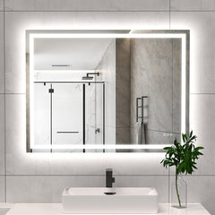 LED Bathroom Mirror Light 48x36 Inch Front & Backlit Lights Vanity Mirror, Wall Mounted Anti-Fog Dimmable LED Makeup Mirror, IP54 3K-6K Warm/Natural/Daylight, Tempered Glass (Horizontal/Vertical) UL