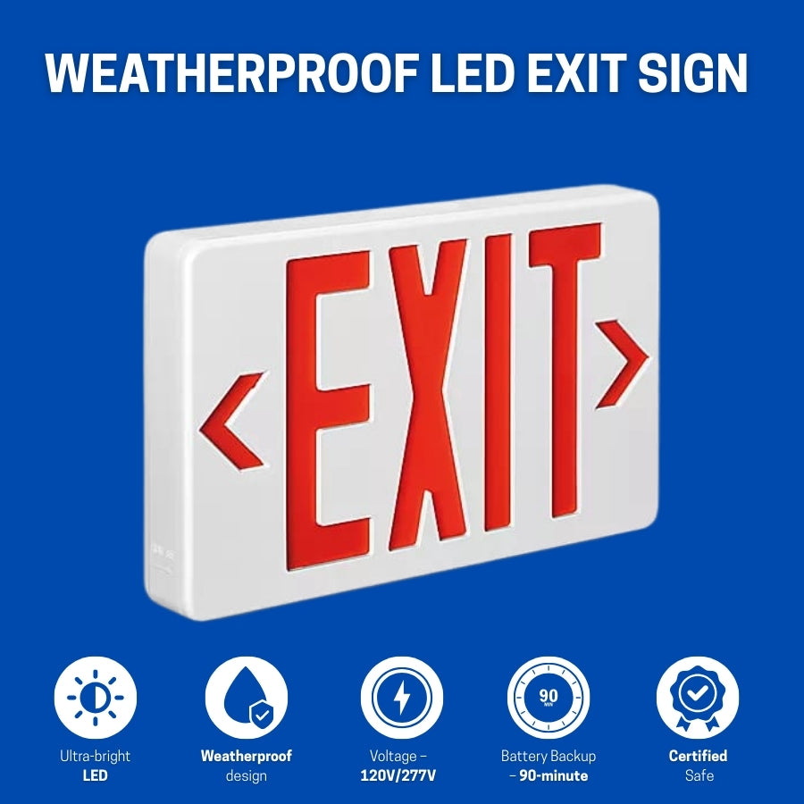 Weatherproof Outdoor LED EXIT Sign with Lights & Battery Backup – FlipToLed