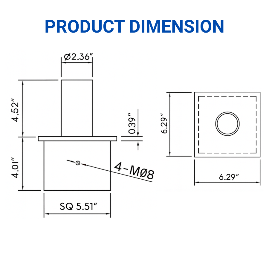Technical drawing of a product with dimensions labeled