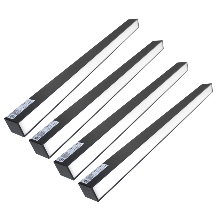 Four black rectangular light fixtures on a white background