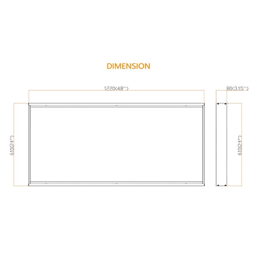 Measurement chart for a rectangular dimmable flat panel led lights​ with dimensions labeled