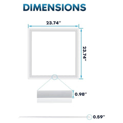Measurement chart showing dimensions of a rectangular object with text 'DIMENSIONS' at the top.