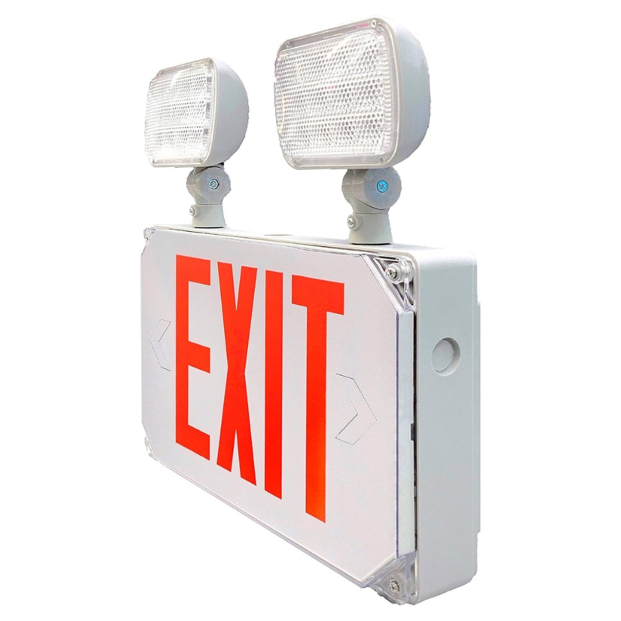 Exit sign with two lights on a white background