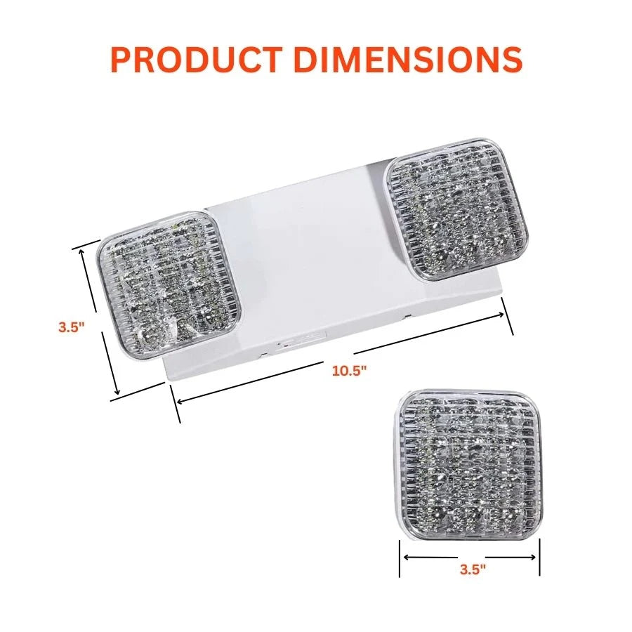Product dimensions of a rectangular light fixture with three square lights on a white background.