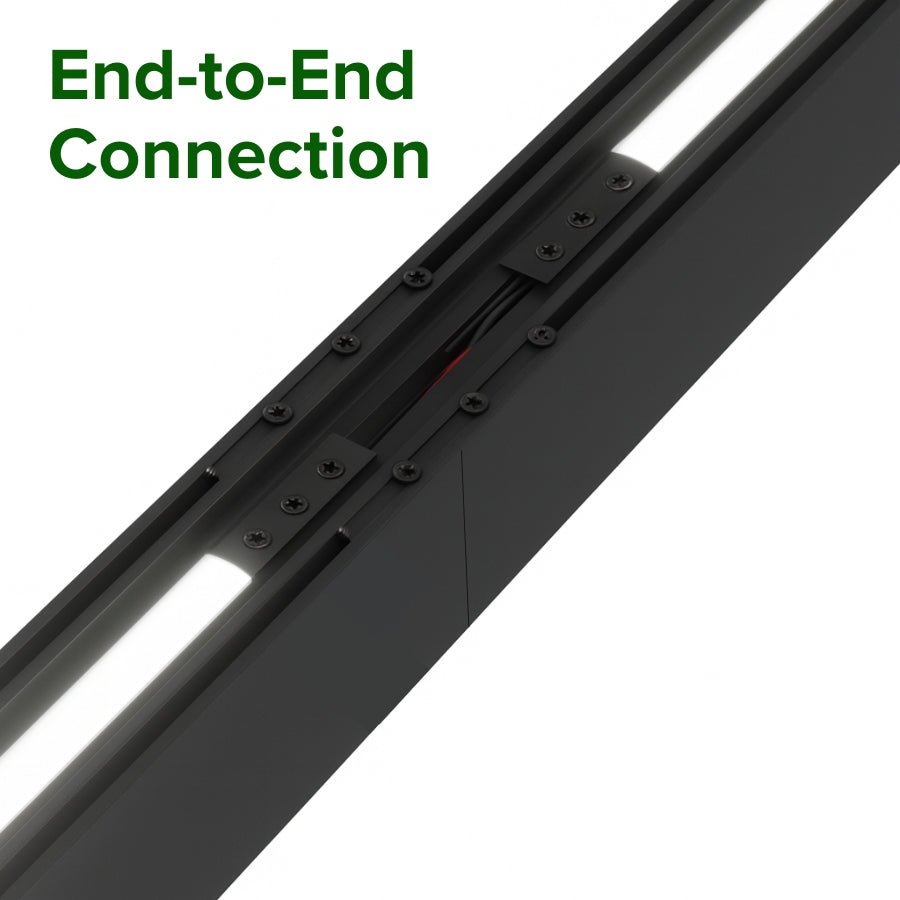 4 foot led suspended linear fixture with 'End-to-End Connection' text on a white background