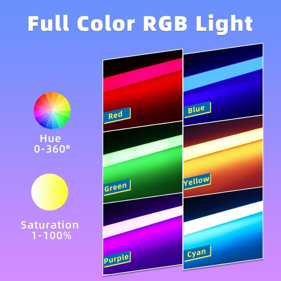 Display of full color RGB light with hue and saturation indicators on a blue background.