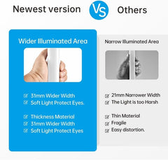 Comparison chart showing features of the newest version versus others with a hand holding a product. hex garage lights​


