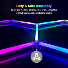 hexagon light panels garage on a dark background, highlighting easy assembly.