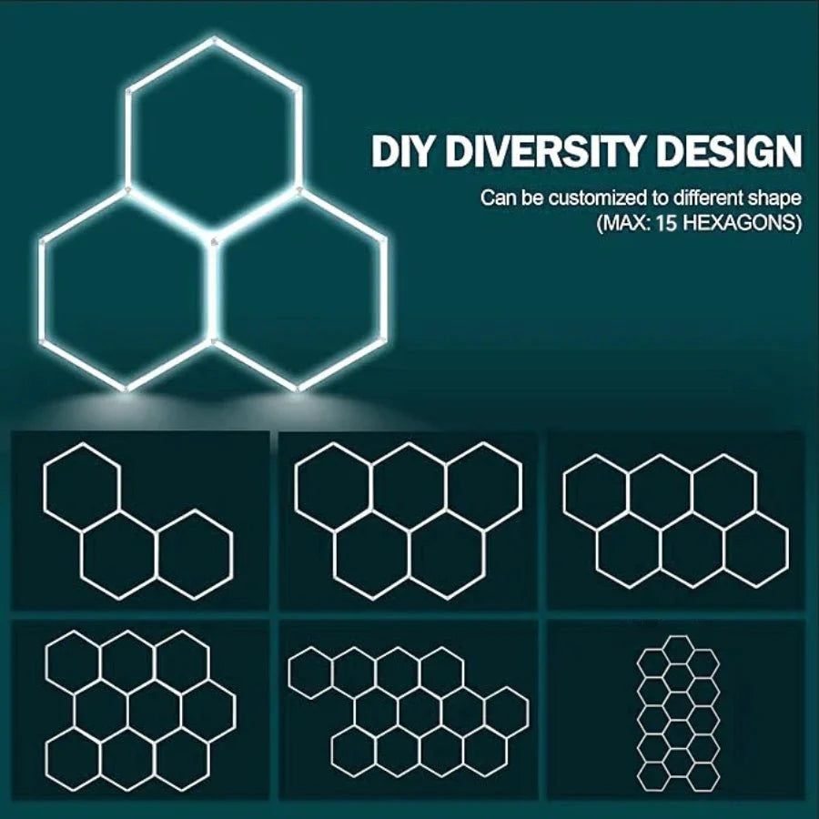 Hexagonal design elements with 'DIY Diversity Design' text on a dark green background