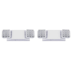 Two white LED security lights with clear lenses on a white background