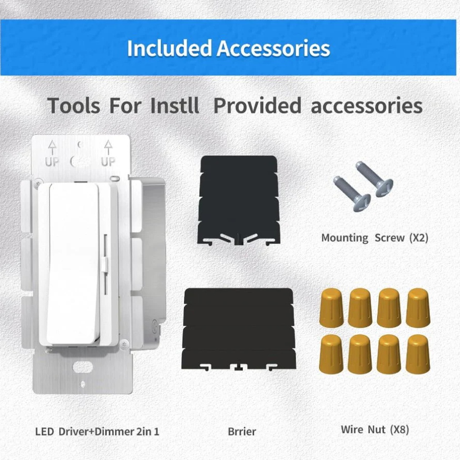 List of included accessories for installation on a gray background