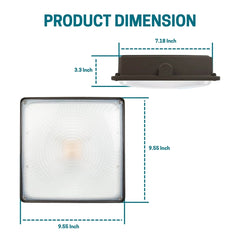 Dimensions of a rectangular light fixture with text indicating dimensions.
