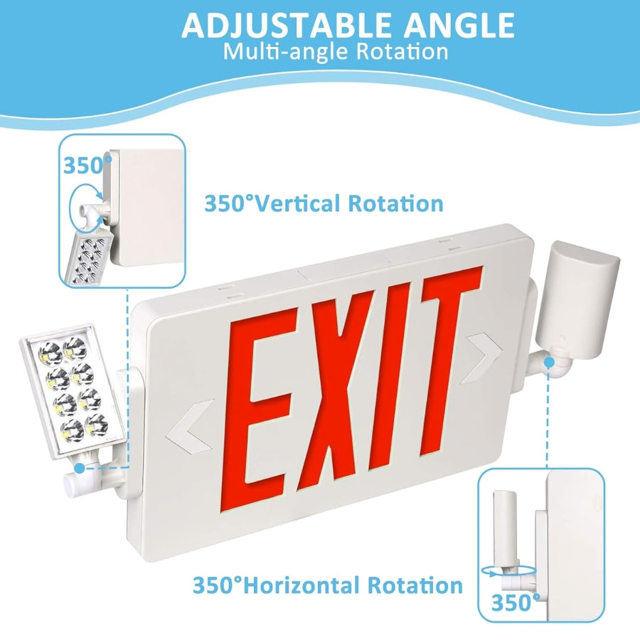Exit sign with adjustable angle features on a white background