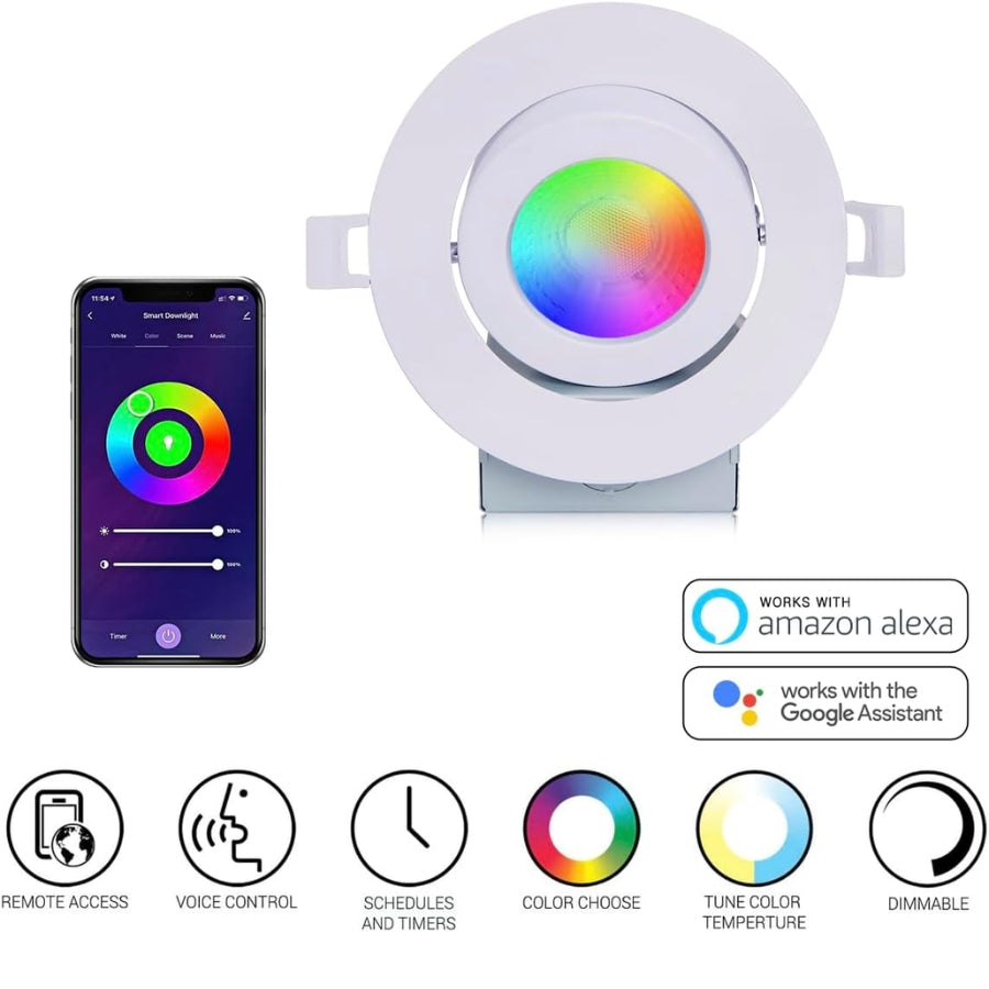 Smart light fixture with smartphone app and compatibility with Amazon Alexa and Google Assistant.
