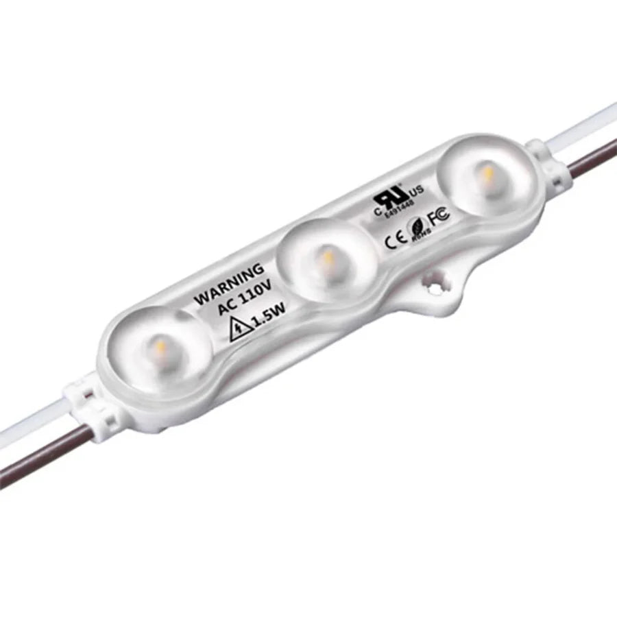 LED Modules SMD 2835 1.5W 100pcs Set – Red/Green/White, 390LM/Module, 110V/220V Direct Power, IP65 Waterproof, 130LM/W, CRI 90+, Dimmable, UL Certified, 50,000 Hrs, 3-Year Warranty, 48FT Length