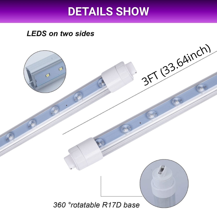 3ft led sign tubes​ with specifications on a white background