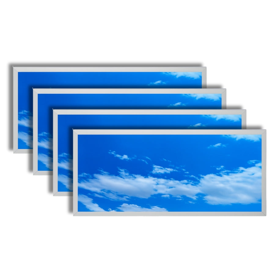 Set of four blue sky with cloud patterned sheets on a white background