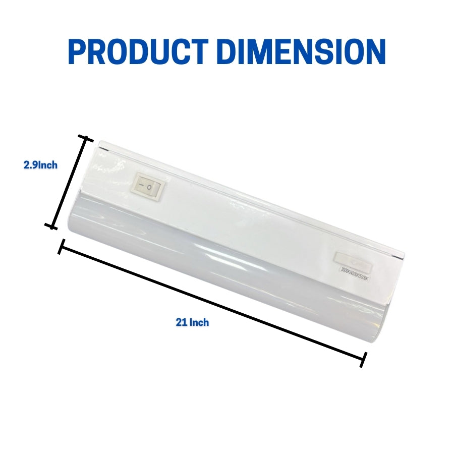 Measurement chart showing dimensions of led under cabinet light with text 'Product Dimension' at the top.
