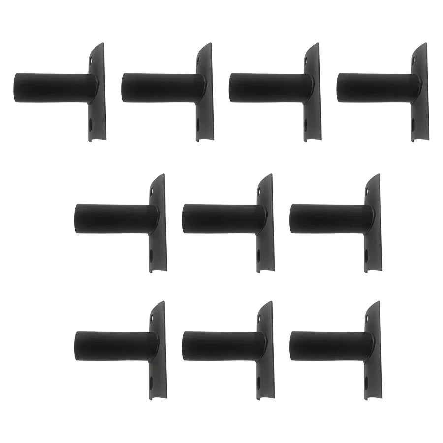 Set of black metal brackets on a white background