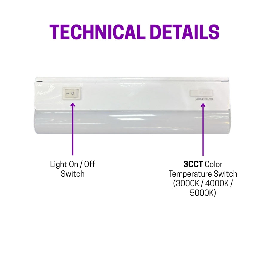 Diagram of a lighting under cabinet lighting with labeled switches on a white background