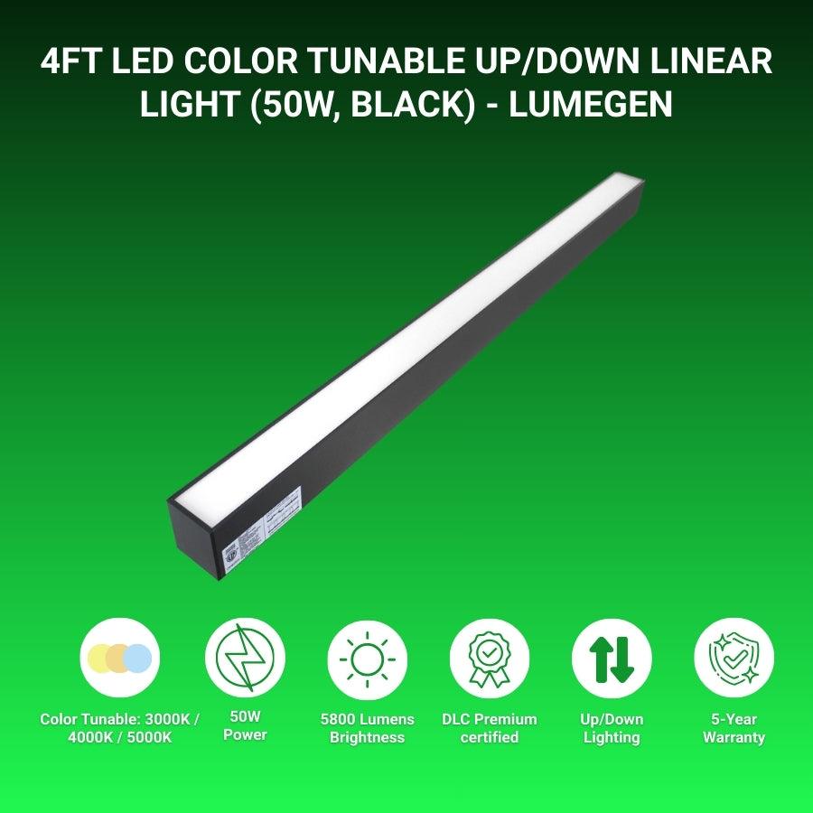 4FT LED color tunable up/down linear light on a green background, linear ceiling light fixtures​ at fliptoled 