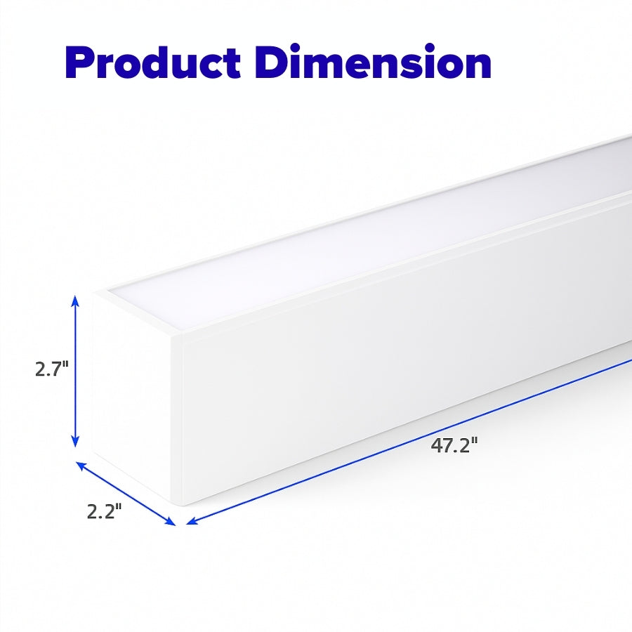 Measurement chart of a white Remote Series 4FT LED Linear Light, 2nd-Generation with dimensions labeled