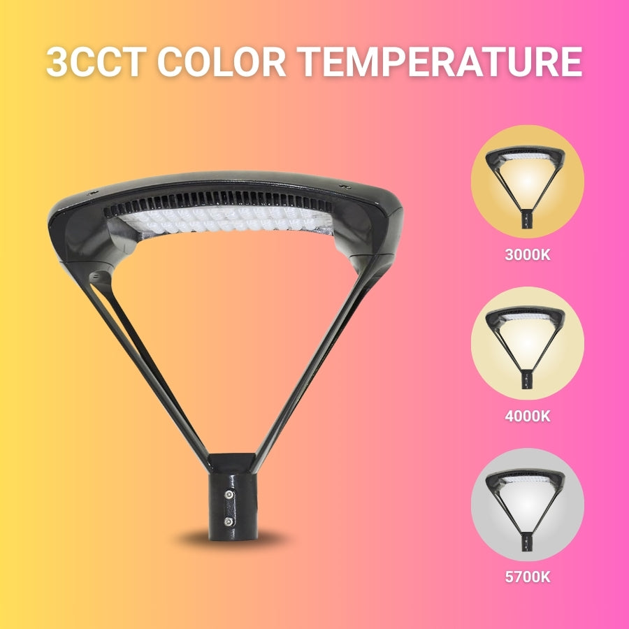Street light with 3CCT color temperature options on a gradient background