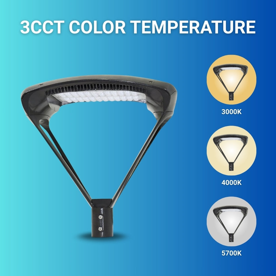 Street light with 3CCT color temperature options on a blue background
