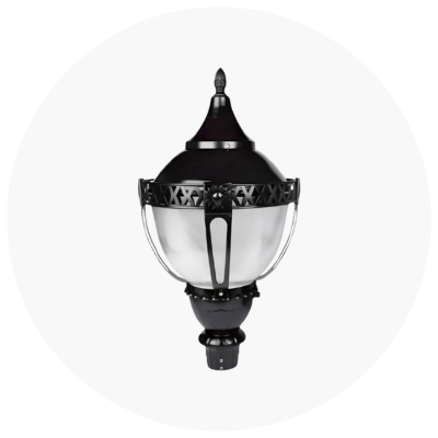 Decorative outdoor lamp with black metal fixture and clear glass shade on a white background at fliptoled 