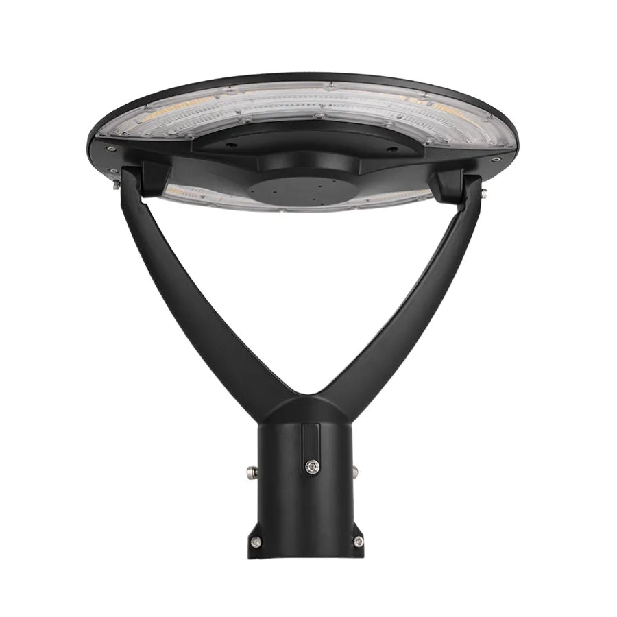 Black outdoor post light fixtures on a white background