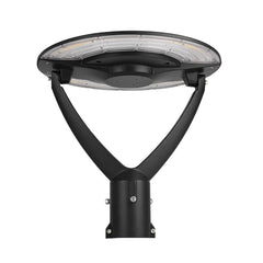 Black outdoor post light fixtures on a white background