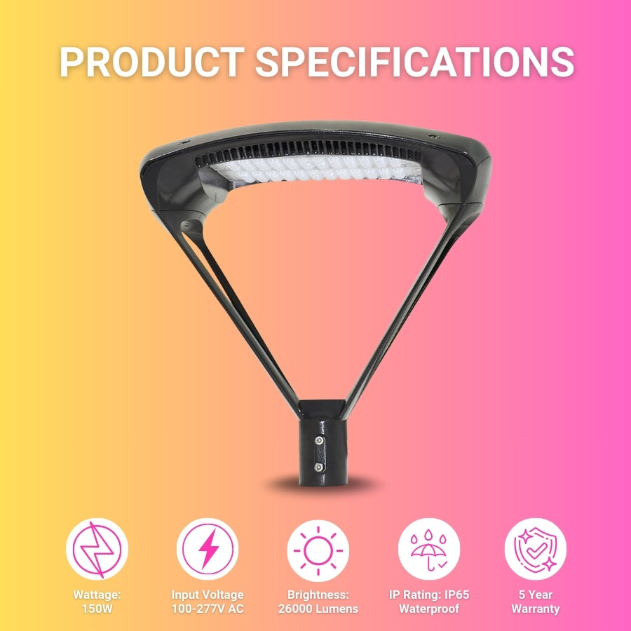 Street light with product specifications on a gradient background
