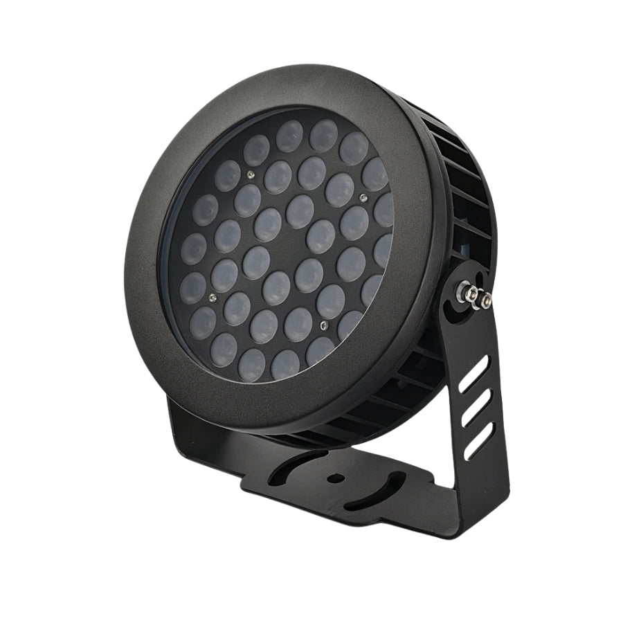 Black LED light fixture on a white background