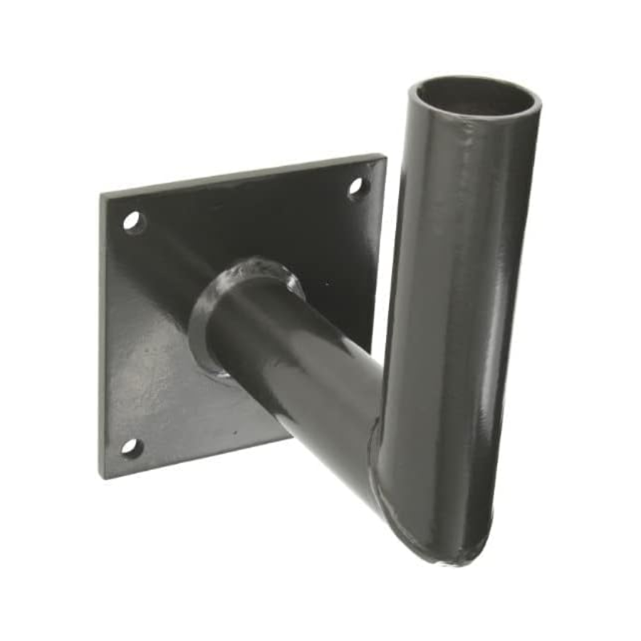 Metal bracket with cylindrical attachment on a white background