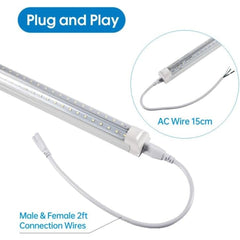 t8 integrated led tube light​ with connection wires on a white background, labeled 'Plug and Play'.