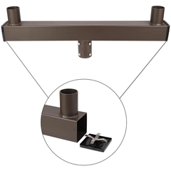 Brown metal bracket with two cylindrical ends on a white background