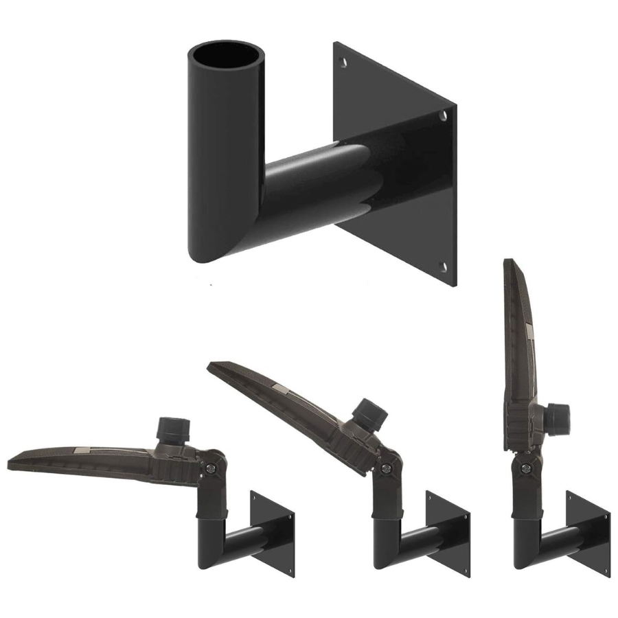 Black wall mount bracket set on a white background