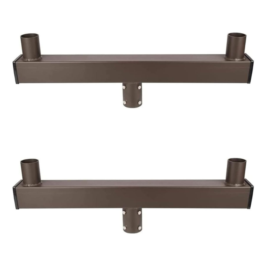 Two metal brackets with cylindrical ends on a white background