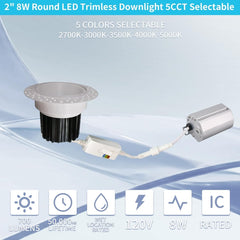 LED trimless downlight with selectable color temperature on a blue gradient background